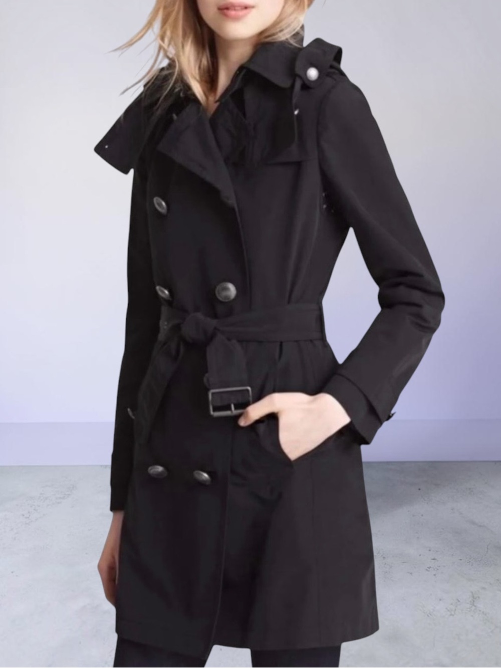 BURBERRY BRIT BLACK CLASSIC BELTED TRENCH COAT SIZE 8 - Picture 1 of 16